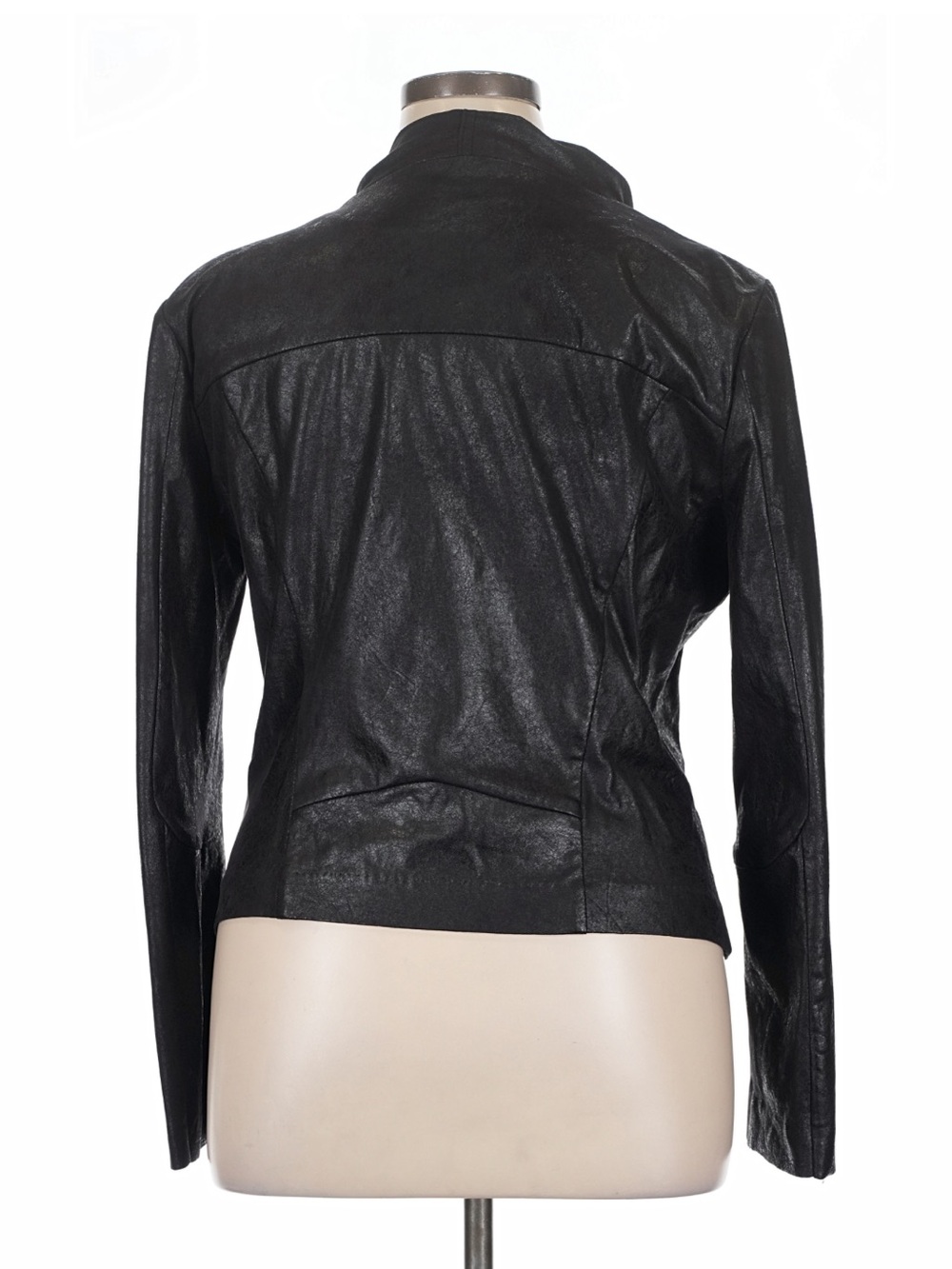 Calvin Klein Black Draped Faux Leather Zip Jacket - Picture 3 of 16